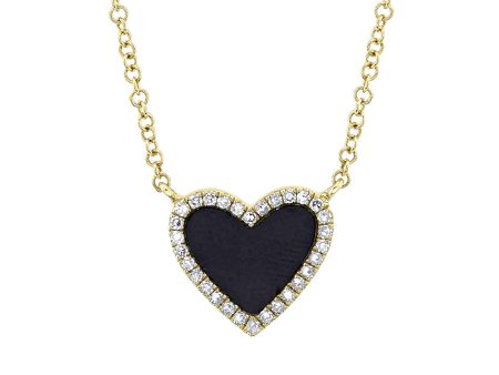 0.09CT DIAMOND & 0.59CT BLACK ONYX HEART NECKLACE SC55012622 For Cheap