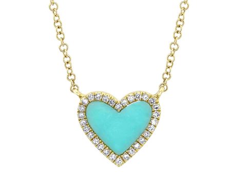 0.09CT DIAMOND & 0.55CT COMPOSITE TURQUOISE HEART NECKLACE SC55012619 on Sale