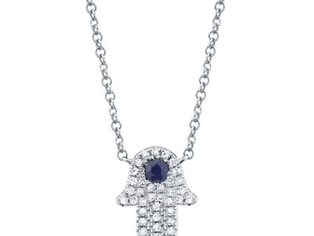 0.09CT DIAMOND & 0.08CT BLUE SAPPHIRE HAMSA NECKLACE SC55005244 Sale