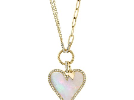 0.20CT DIAMOND & 2.07CT MOTHER OF PEARL HEART PAPER CLIP LINK NECKLACE SC55023860V2 Sale